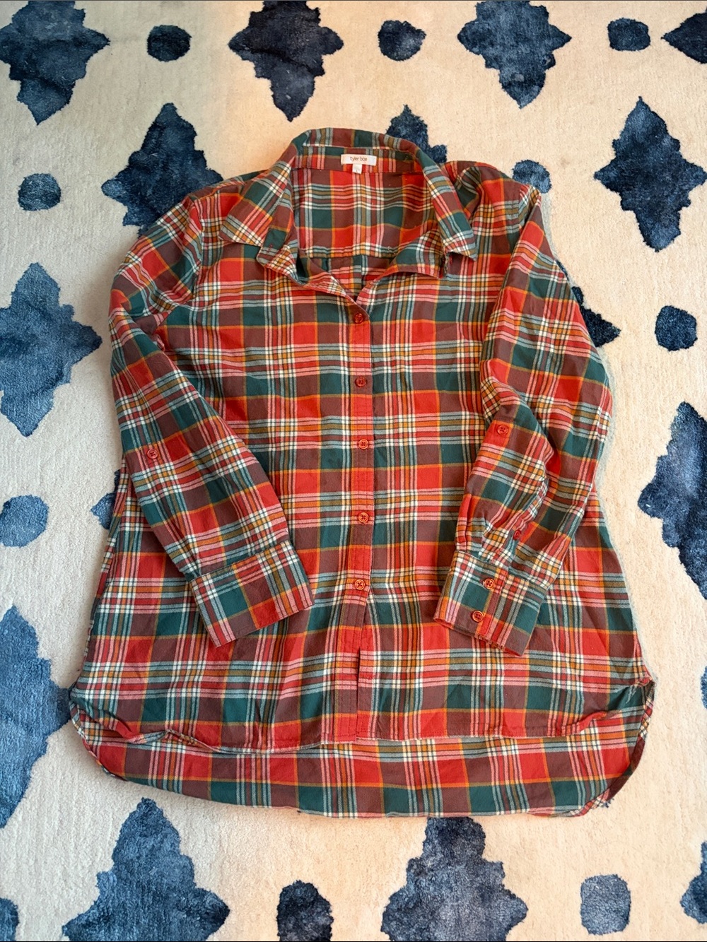 Orange and Green Plaid Button-Down Shirt